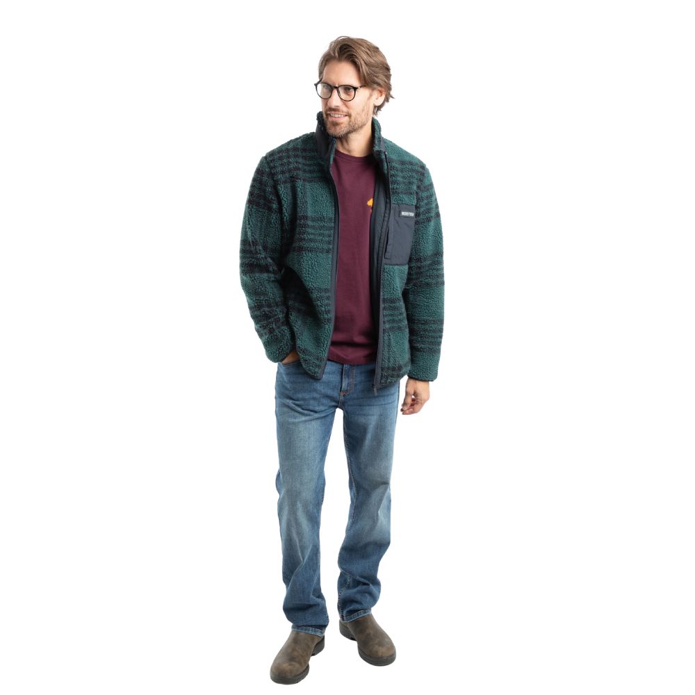 Weird Fish Lucian Full Zip Jacquard Borg Fleece - Cedar Green