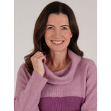 Tigi Colour Block Cable Knit Cowl Neck Jumper - Purple