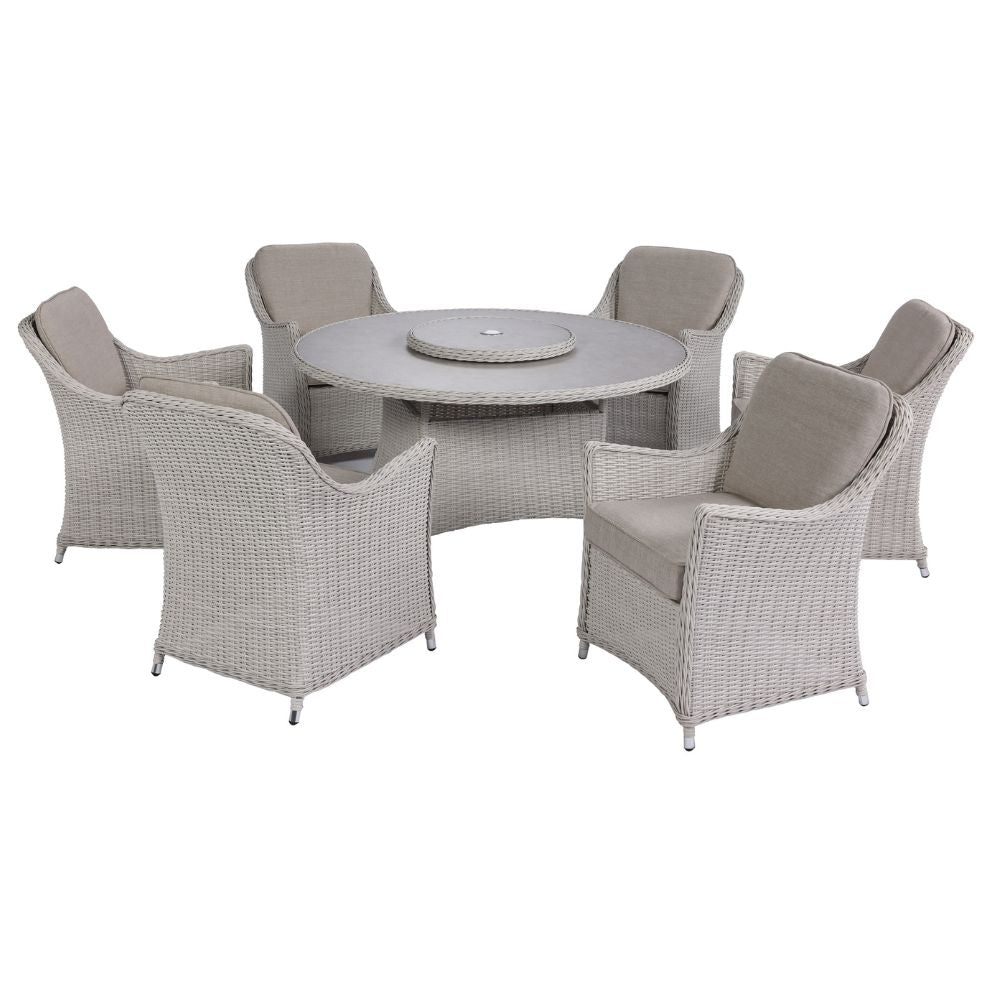 Woodlodge Oatmeal/Pearl Antigua 6 Seat Round Furniture Set