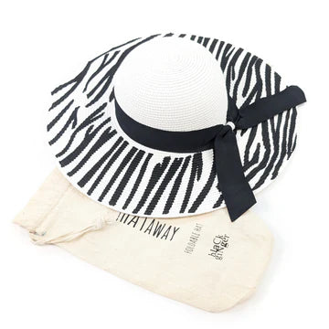 Black Ginger 57cm Zebra Print Wide Brim Fold Hat