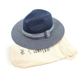 Black Ginger 57cm Navy Blue Jewel Band Panama Foldable Hat