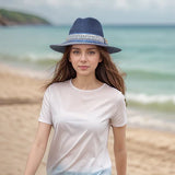 Black Ginger 57cm Navy Blue Jewel Band Panama Foldable Hat