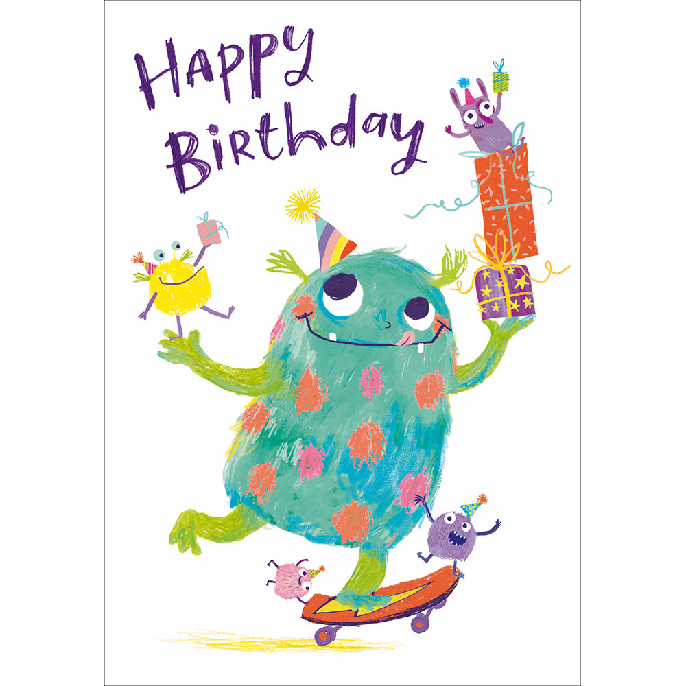 Woodmansterne Monster on Skateboard Happy Birthday Card