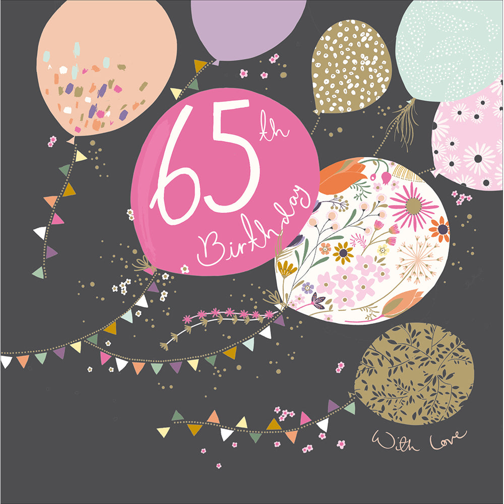 Woodmansterne Colourful Balloons 65th Birthday Card