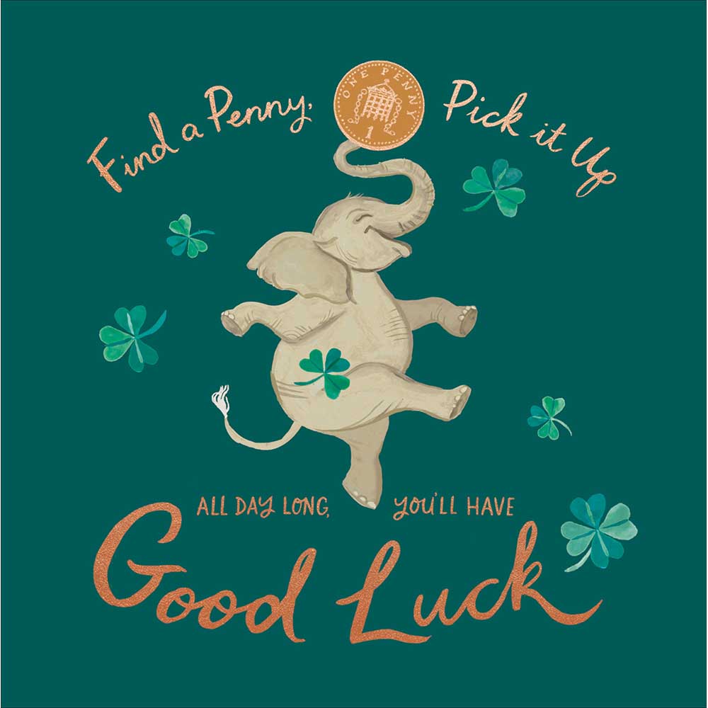 Woodmansterne Elephant with a Penny Good Luck Card