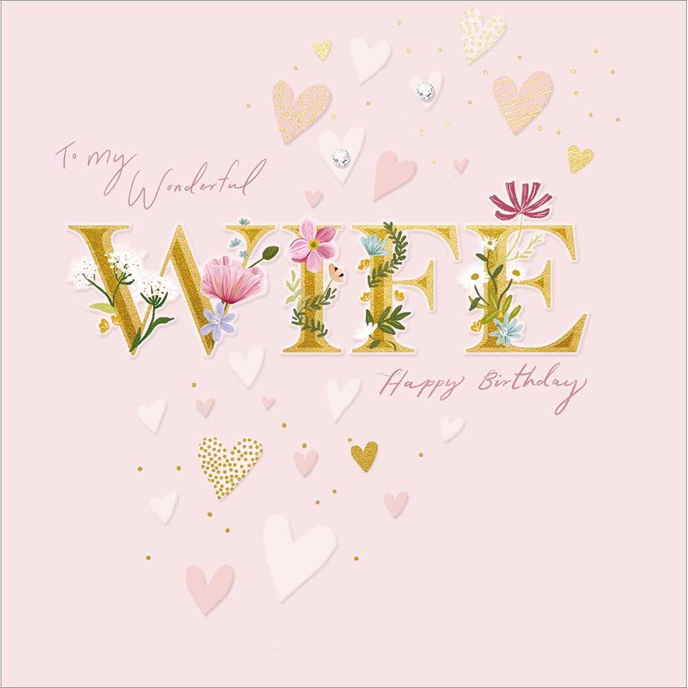 Woodmansterne Hearts & Flowers  Wonderful Wife Birthday Card