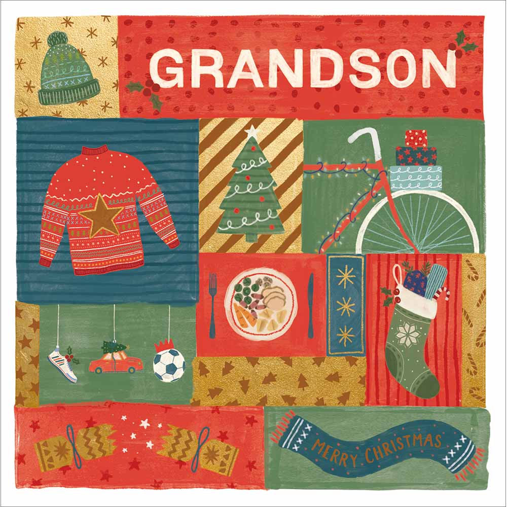Woodmansterne Grandson - Collage of Christmas Items Card