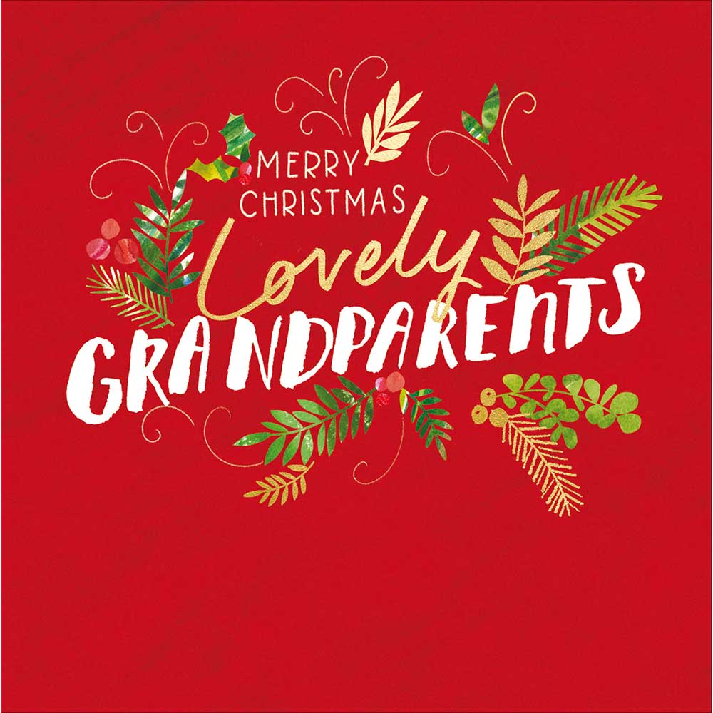 Woodmansterne Lovely Grandparents - Text & Leaves Christmas Card