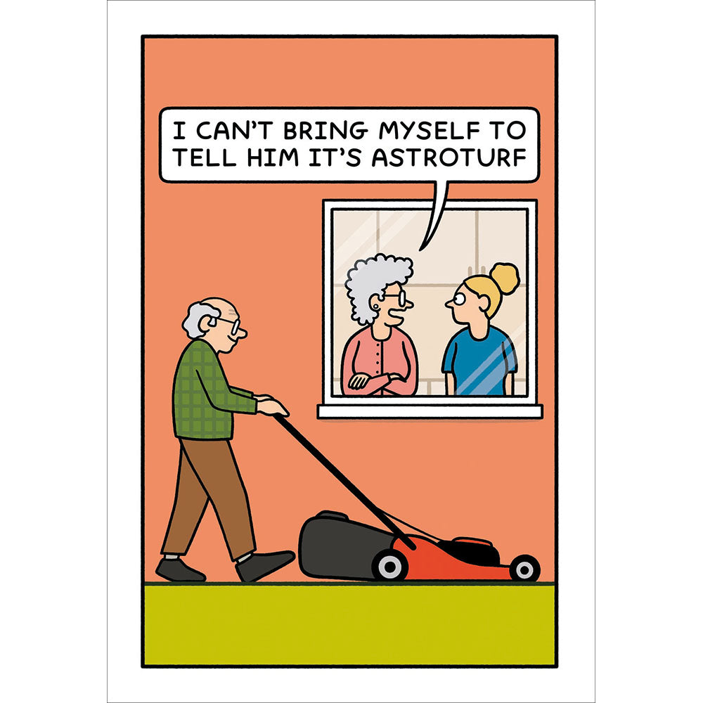 Woodmansterne Man Mowing Astroturf Funny Blank Card