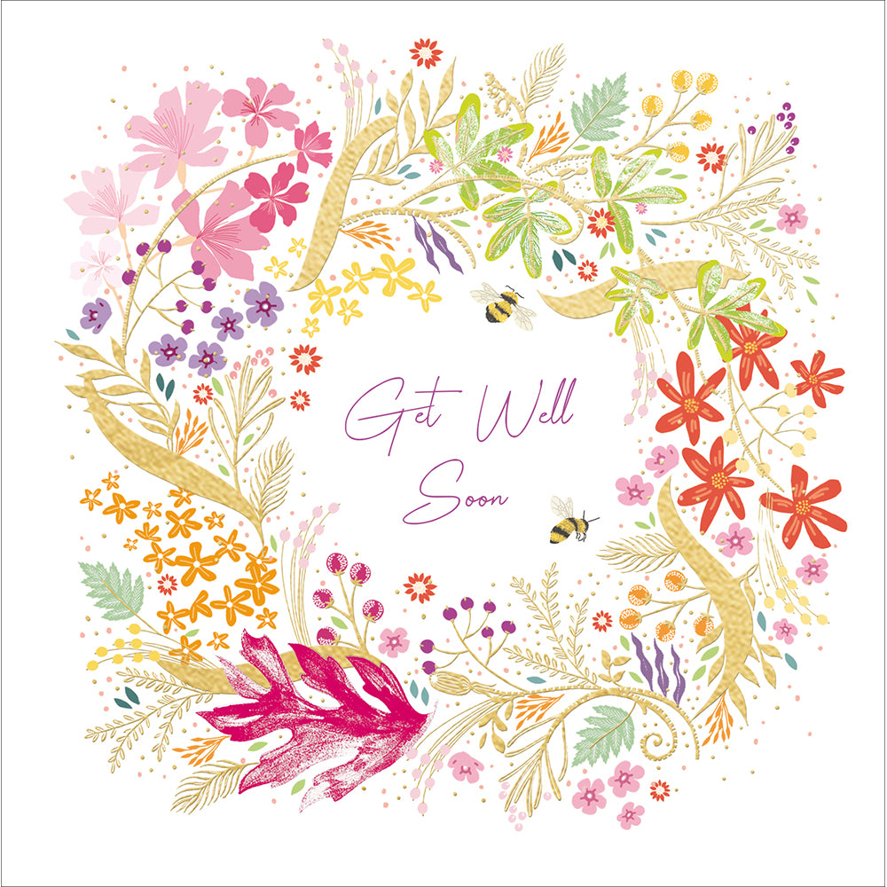 Woodmansterne Floral & Leaf Wreath Get Well Soon Card
