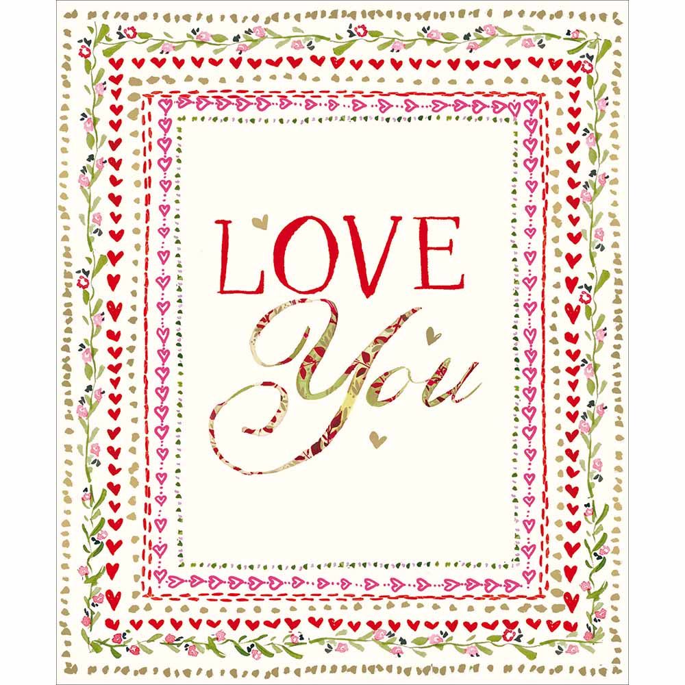 Woodmansterne Pink/Green Patterned Border Valentine's Day Card