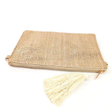 Black Ginger Gold Glitzy Tassel Zip Clutch Bag