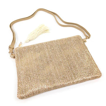 Black Ginger Gold Glitzy Tassel Zip Clutch Bag