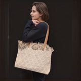 Black Ginger 45cm Latte Large Tasseled Tote Bag