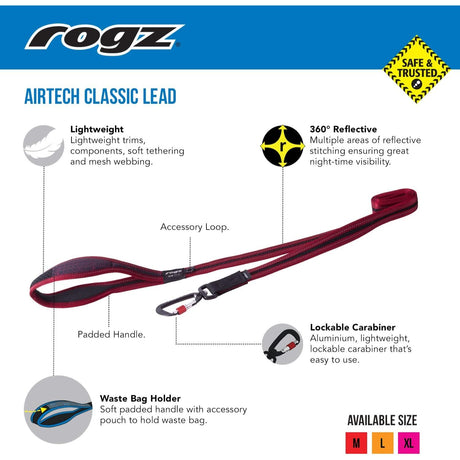 Rogz 1.5m Airtech Classic Lead Rock Red Dog Lead - Large