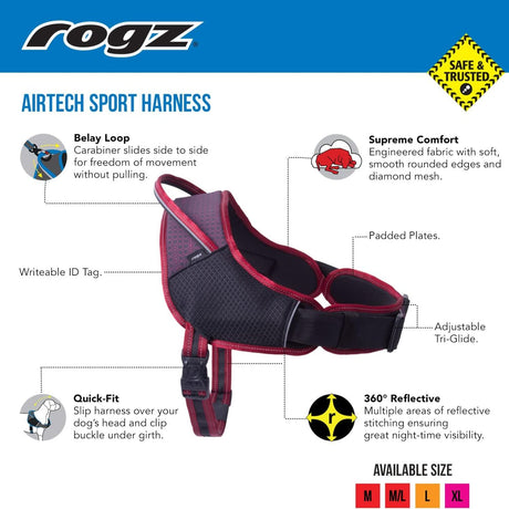 Rogz Airtech Sport Dog Harness Black - Medium/Large