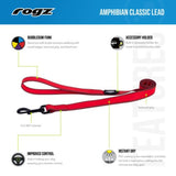 Rogz 1.4m Amphibian Classic Black Dog Lead - Large
