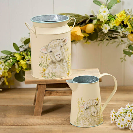 Richard Langs Sheep Floral Metal Decorative Milk Churn - 6ED100