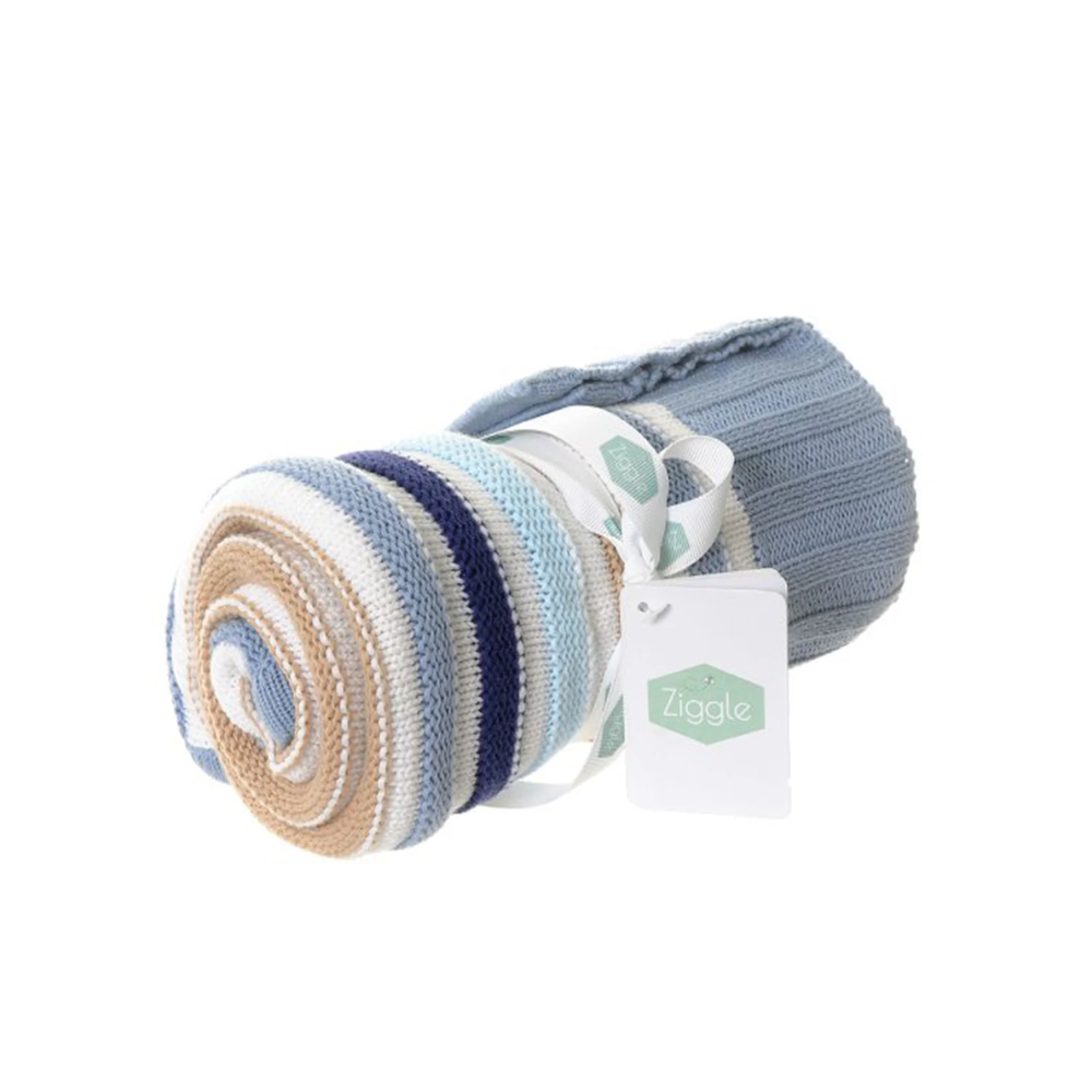 Ziggle Baby Blue & Beige Stripes Blanket