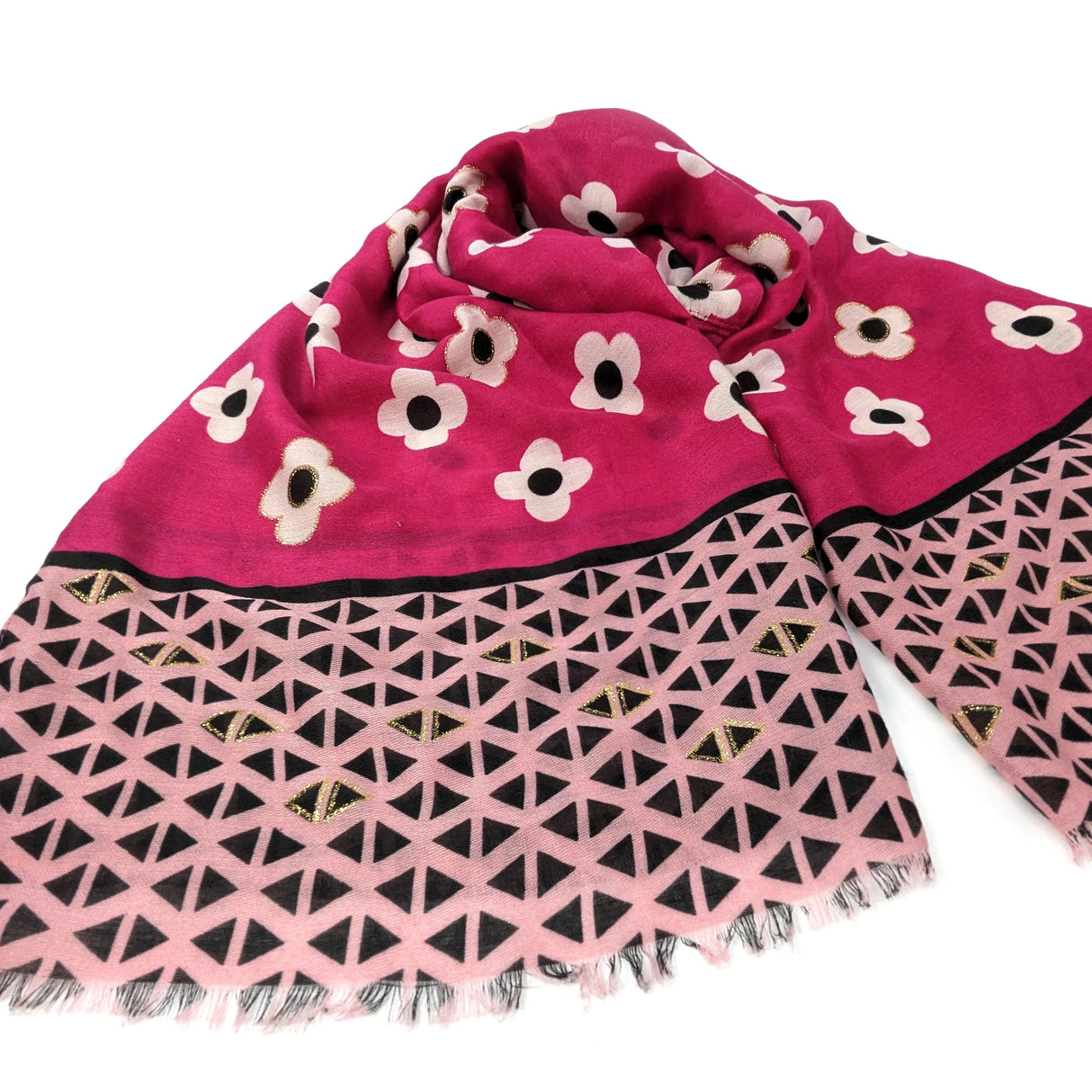 Black Ginger Magenta Pink Chloris Flower Scarf - 736-309