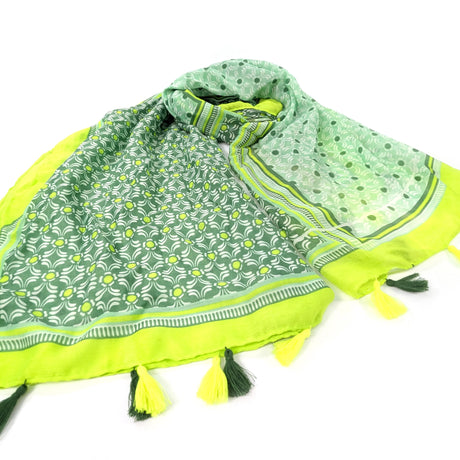 Black Ginger 180cm Lime Green Vesta Bright Patterned Scarf