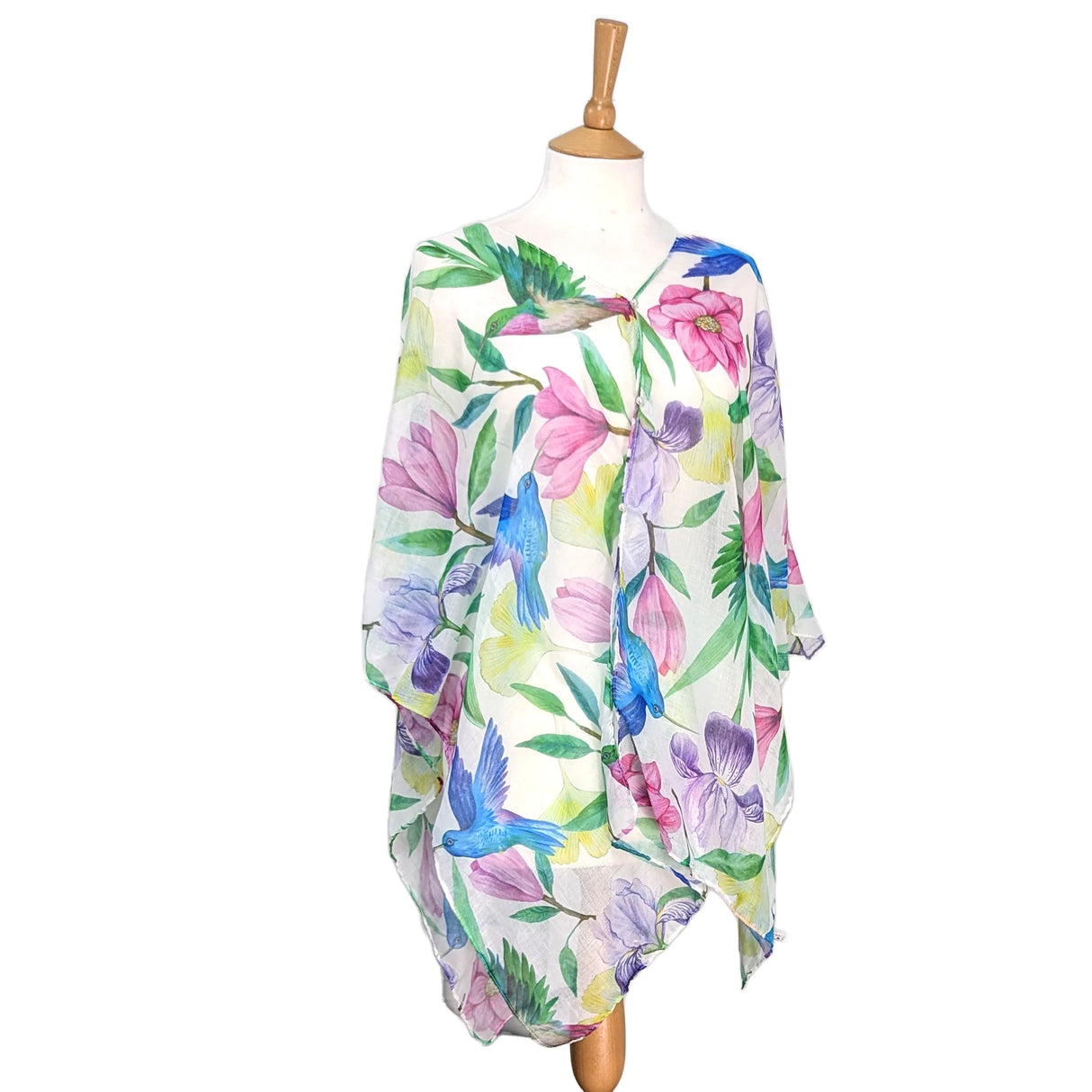 Black Ginger 150cm Tropical Humming Bird Pearl Detail Poncho