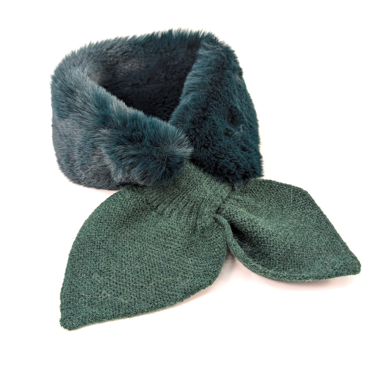 Black Ginger Emerald Green Bela Bela Knitted Tie Fur Collar Scarf - 736-395