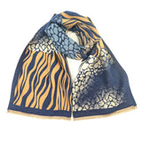 Black Ginger 180cm Navy/Camel Animal Print Boxes Obzor Scarf - 736-404