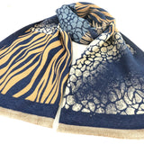 Black Ginger 180cm Navy/Camel Animal Print Boxes Obzor Scarf - 736-404