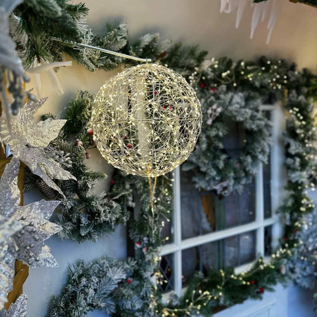 Lumineo 28cm Warm White LED Lit Metal Frame Ball Decoration