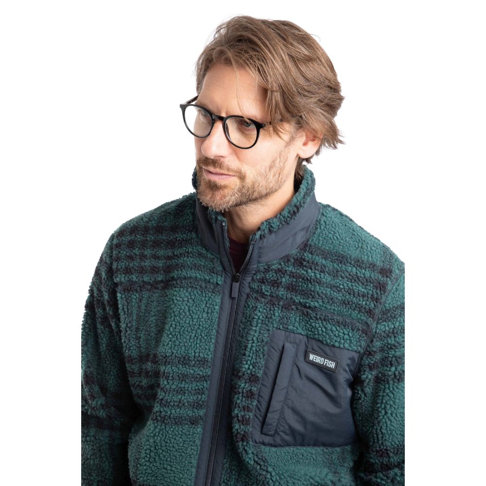 Weird Fish Lucian Full Zip Jacquard Borg Fleece - Cedar Green