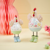 Richard Langs 14cm Ceramic Floral Chicken with Blue Welly Boots Ornament - 7BU161