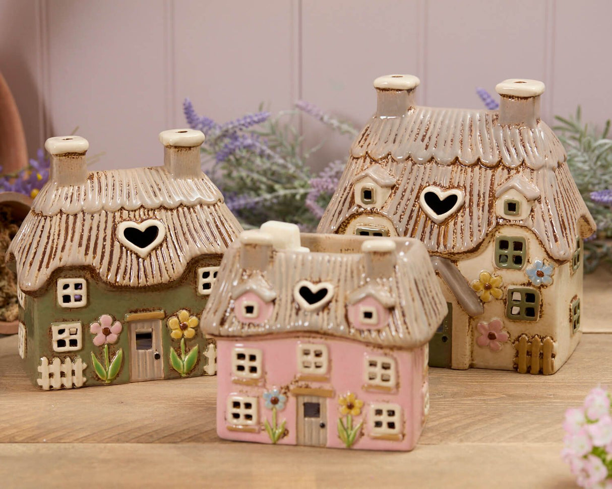 Richard Langs Green Stoneware Thatch Cottage Tea Light Holder - 7CG161