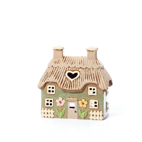 Richard Langs Green Stoneware Thatch Cottage Tea Light Holder - 7CG161
