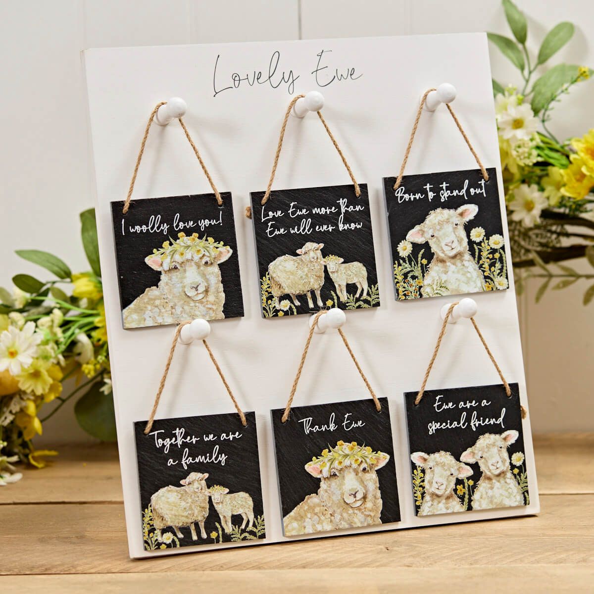 Richard Langs Sheep Floral Slate Hanging Plaque - 7ED111