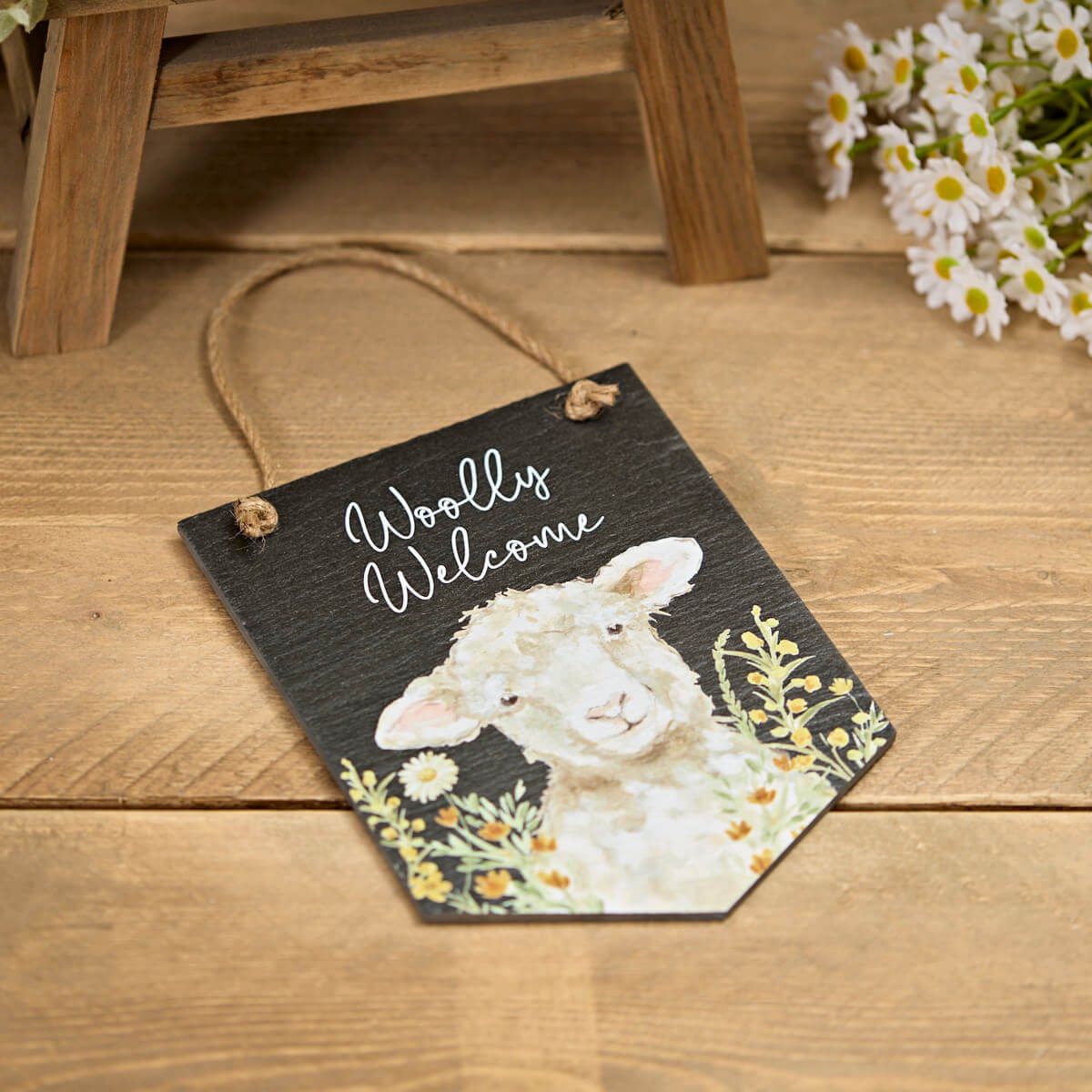 Richard Langs Floral Sheep Wooly Welcome Slate Hanger - 7ED112