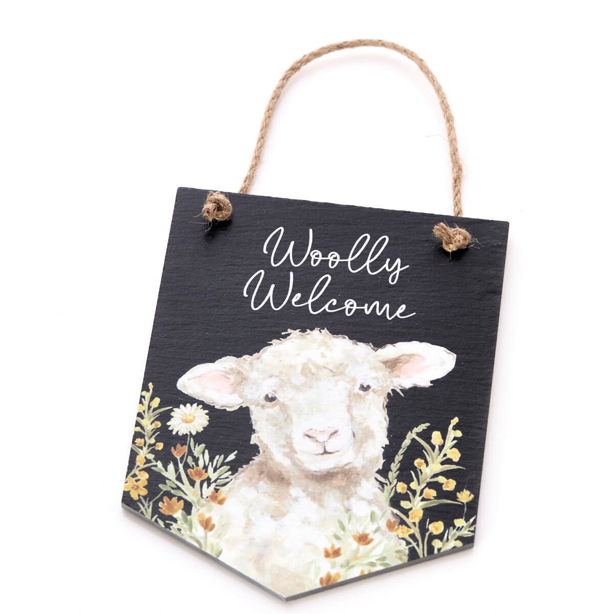 Richard Langs Floral Sheep Wooly Welcome Slate Hanger - 7ED112