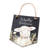 Richard Langs Floral Sheep Wooly Welcome Slate Hanger - 7ED112