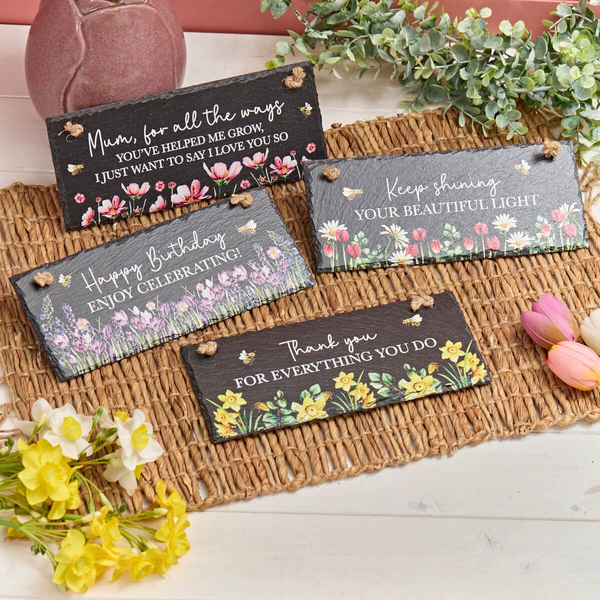 Richard Langs Floral Mixed Flower Slate Hanging Plaques (Choice of 4) - 7FD112
