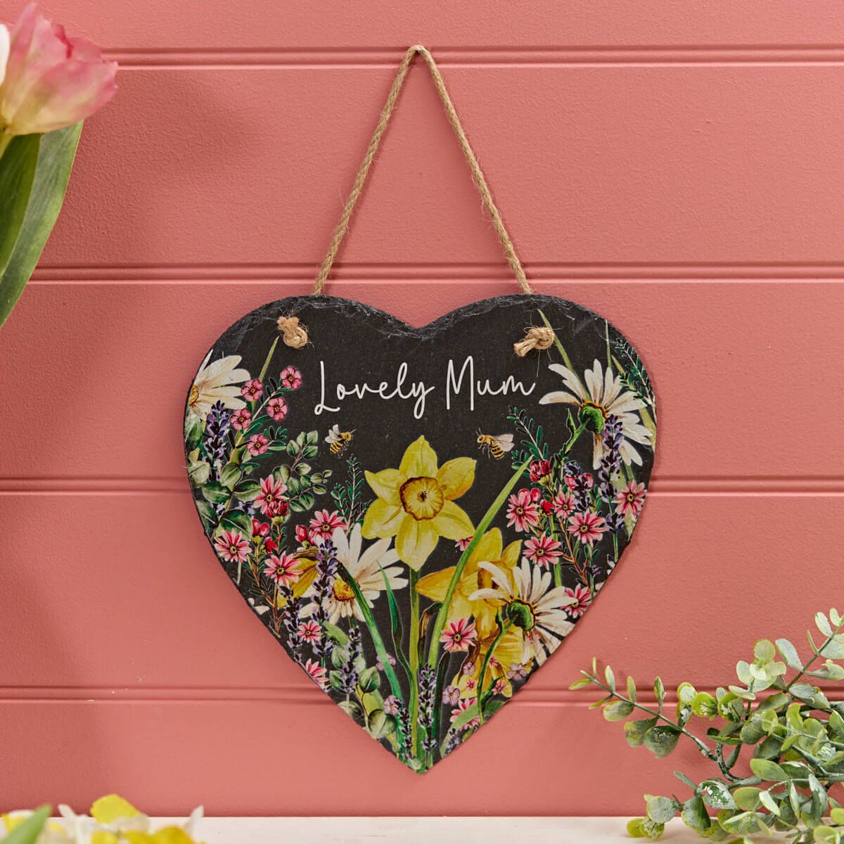 Richard Langs 'Lovely Mum' Slate Heart Hanging Plaque - 7FD113