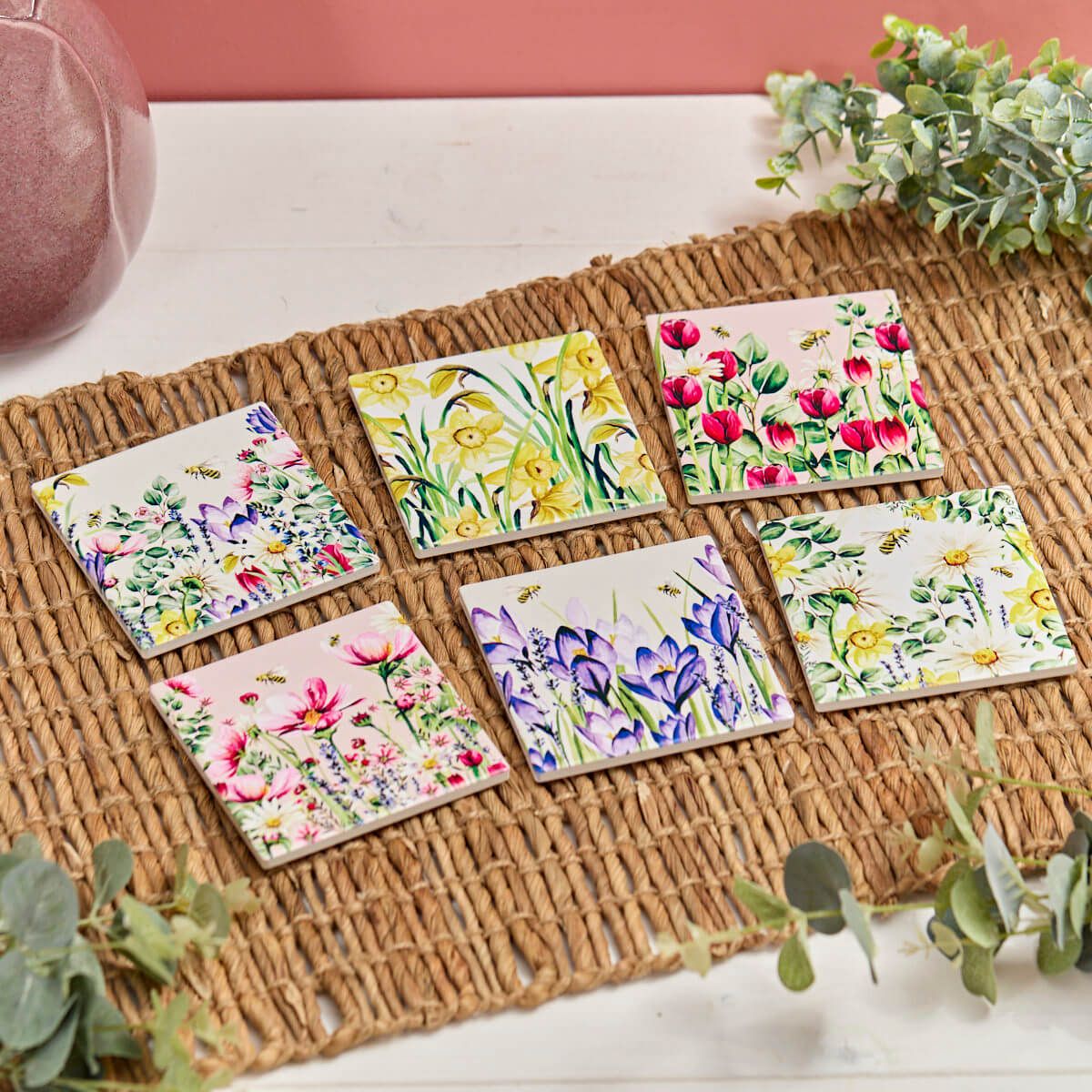 Richard Langs Floral Ceramic Coaster (Choice of 6) - 7FD130