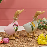 Richard Langs Wood & Resin Duck With Embossed Flowers Ornament (Choice of 2) - 7FD140