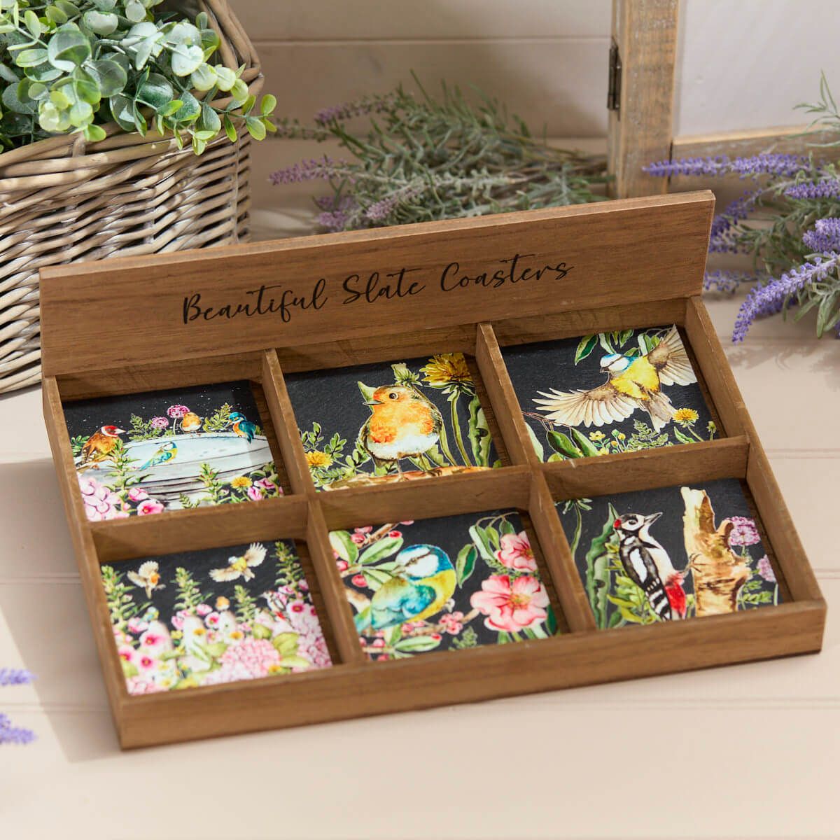 Richard Langs Floral Feathered Slate Bird Coaster (Choice of 6) - 7FE210