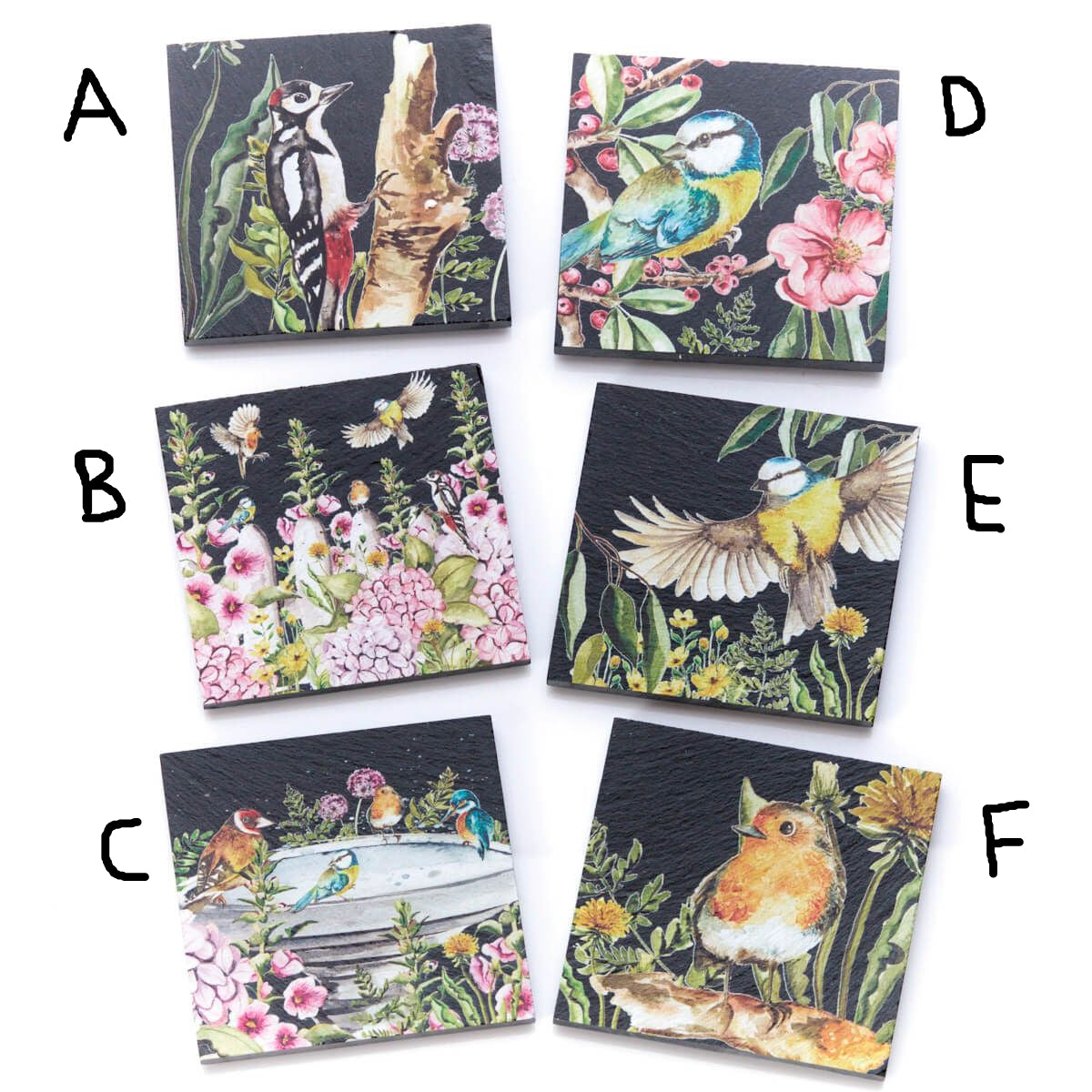 Richard Langs Floral Feathered Slate Bird Coaster (Choice of 6) - 7FE210