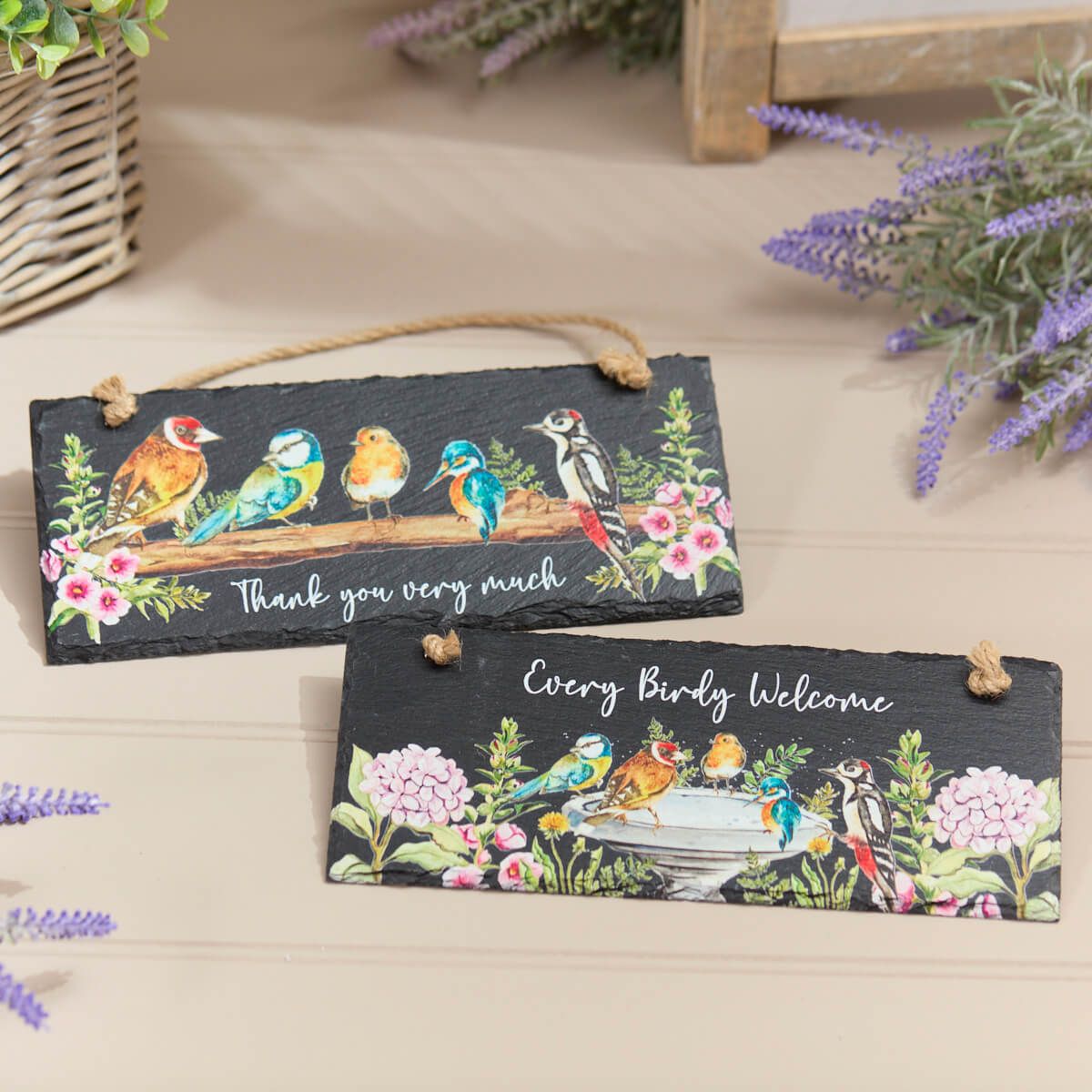 Richard Langs Floral Feathered Slate Hanging Plaque (Choice of 2) - 7FE213