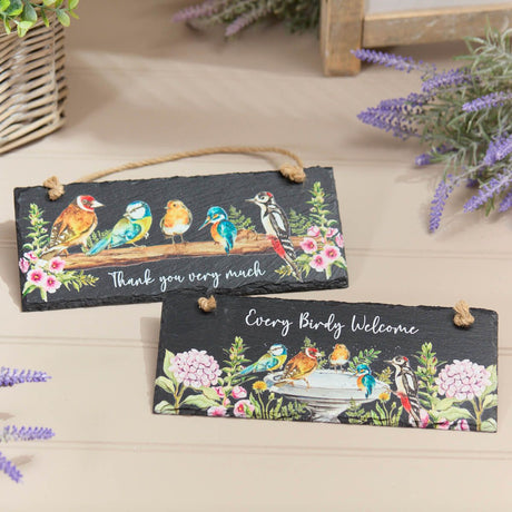Richard Langs Floral Feathered Slate Hanging Plaque (Choice of 2) - 7FE213