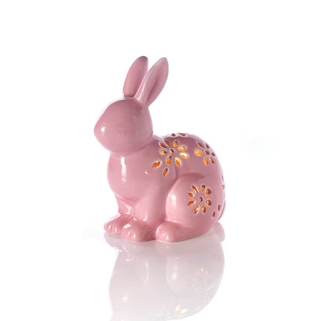 Richard Langs Pink Bunny Floral Cut Out Ceramic Led Lantern - 7HO101
