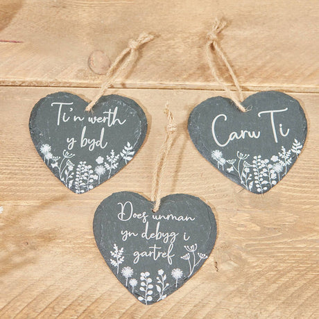 Richard Langs 10cm Welsh Heart Slate Hanging Sign (Choice of 6)