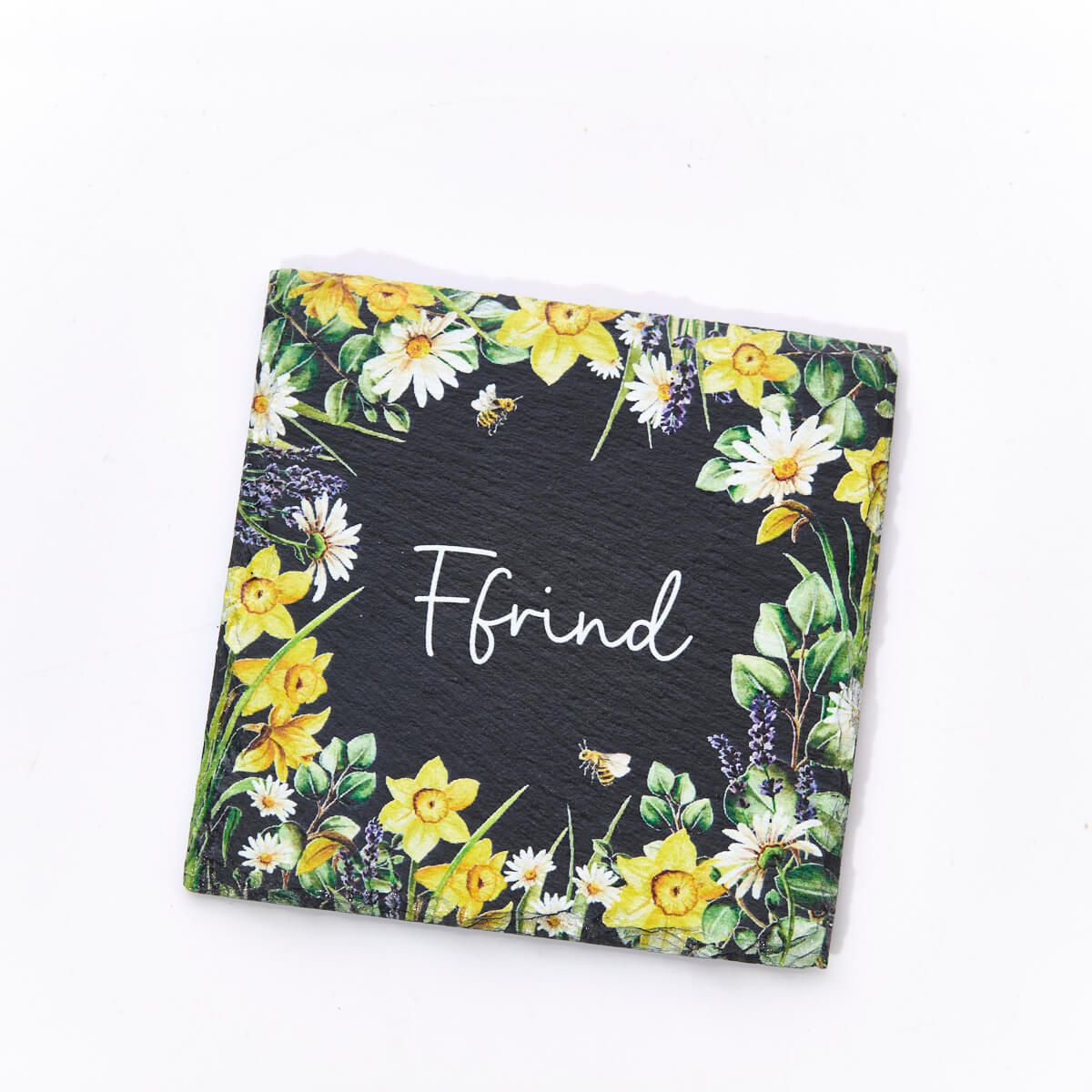 Richard Langs Welsh 'Ffrind' Mixed Floral Slate Coaster - 7WL560