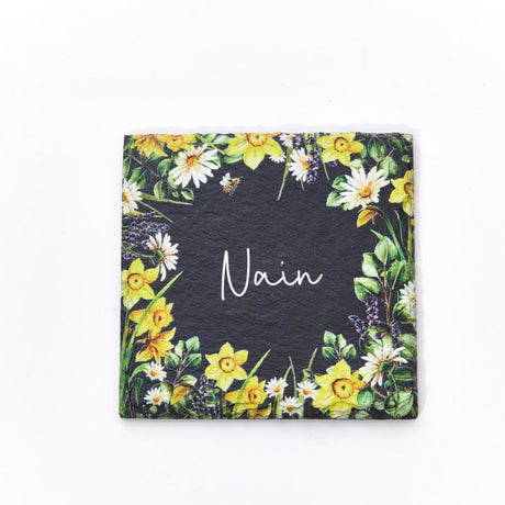 Richard Langs Welsh 'Nain' Mixed Floral Slate Coaster - 7WL564